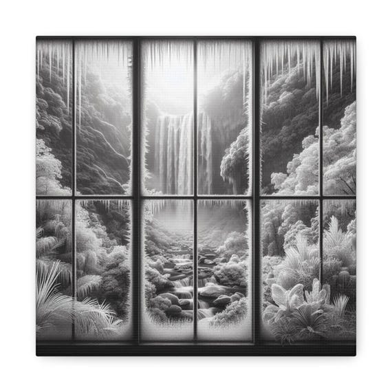 Frozen Window Waterfall: Nature's Serenity on Canvas Gallery Wraps, #PemaVajraDesigns