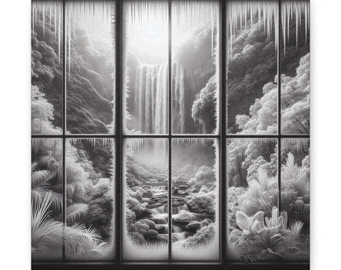 Frozen Window Waterfall: Nature's Serenity on Canvas Gallery Wraps, #PemaVajraDesigns