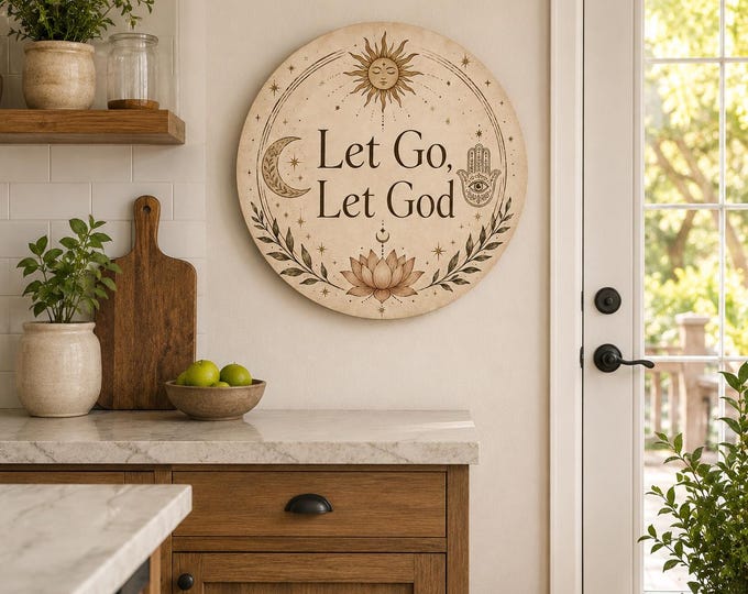 Let Go Let God Sun Moon Lotus Wood Sign