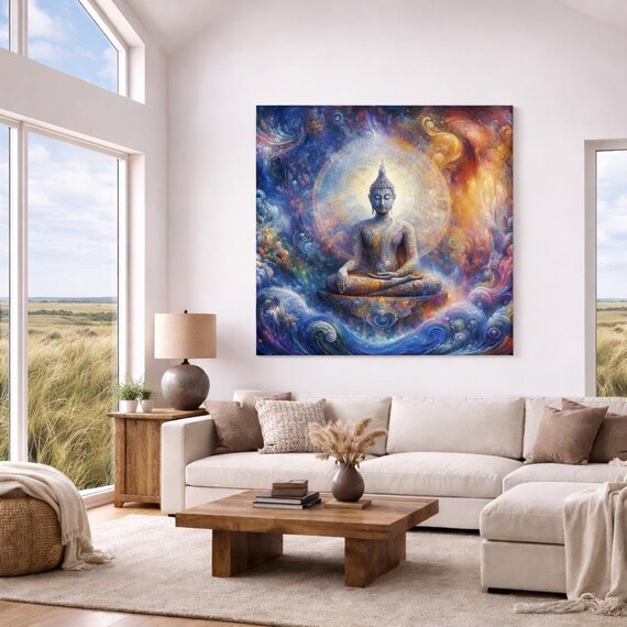 Primordial Wind Buddha Canvas Art: Spiritual Home Decor