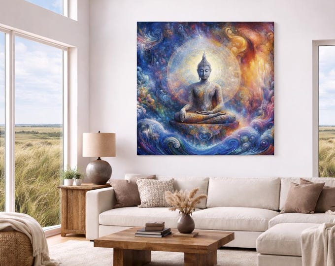 Primordial Wind Buddha Canvas Art: Spiritual Home Decor