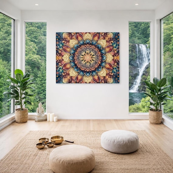 Blossom of the Infinite, Monochrome Waterfall Landscape Aluminum Wall Art | 9-Panel Scenic Print