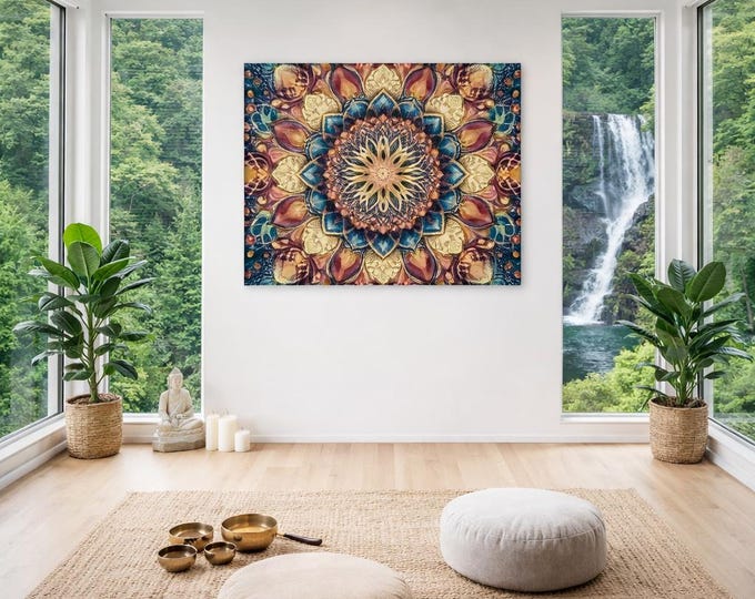 Blossom of the Infinite, Monochrome Waterfall Landscape Aluminum Wall Art | 9-Panel Scenic Print