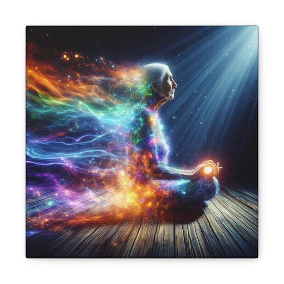 Rainbow Body Canvas Art: Enlightened Meditation, Cosmic Energy