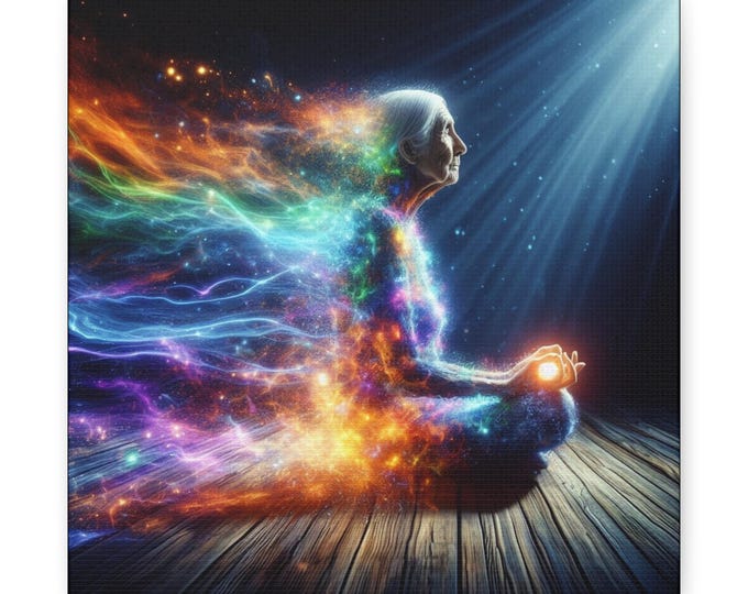 Rainbow Body Canvas Art: Enlightened Meditation, Cosmic Energy
