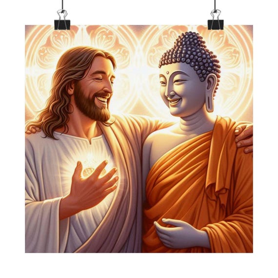 Transcendence Buddha and Christ Fusion Matte Vertical Poster | Spiritual Unity Wall Art