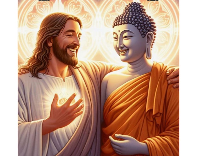 Transcendence Buddha and Christ Fusion Matte Vertical Poster | Spiritual Unity Wall Art