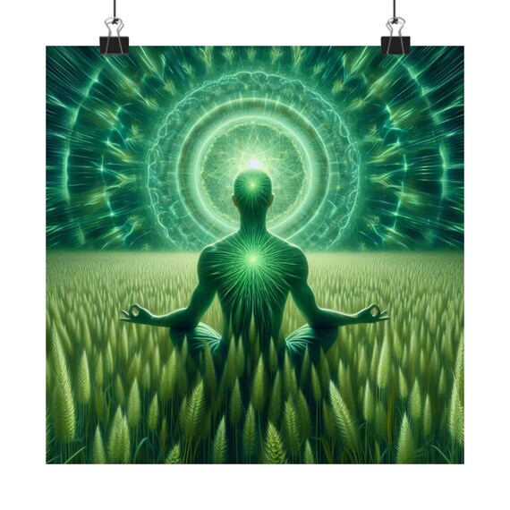 Matte Poster Heart Work:  Meditation in Green Grass, Cosmic Natural Mandala