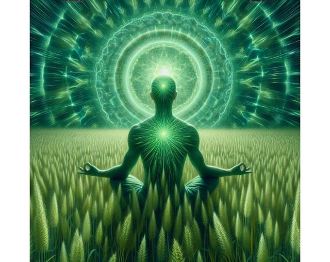 Matte Poster Heart Work:  Meditation in Green Grass, Cosmic Natural Mandala