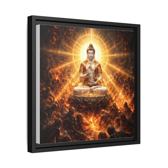 Compassion in the Heart of Hell, Buddha Radiance Meditation Matte Canvas Framed | Spiritual Wall Art