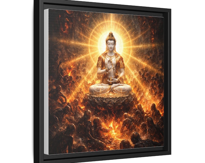 Compassion in the Heart of Hell, Buddha Radiance Meditation Matte Canvas Framed | Spiritual Wall Art