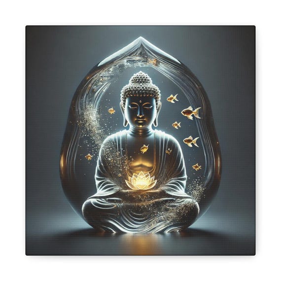 Lotus Sphere Buddha Canvas Art: Tranquil Meditation Print with Golden Koi