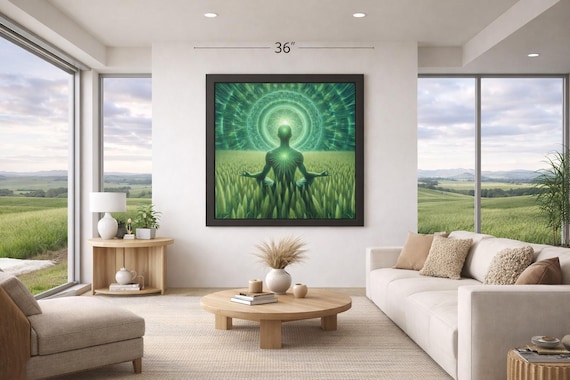 Framed Heart Work:  Meditation in Green Grass, Cosmic Natural Mandala