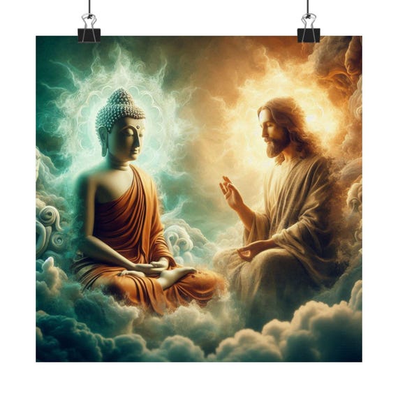 Jesus and Buddha Communion Matte Vertical Posters