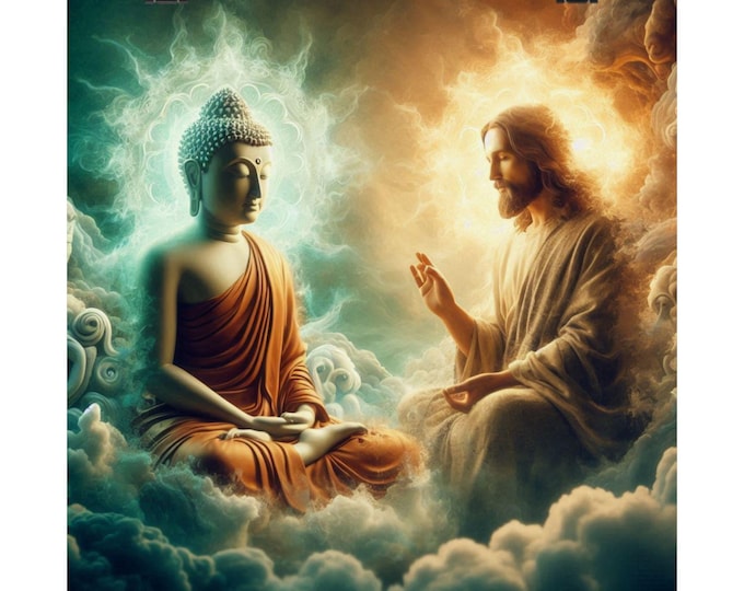 Jesus and Buddha Communion Matte Vertical Posters