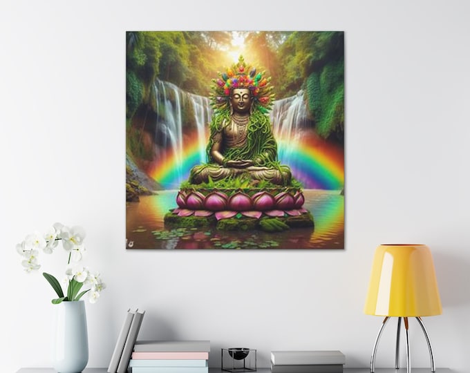 Ayahuasca Inspired Enlightened Lotus Buddha Canvas Art: Spiritual Home Decor