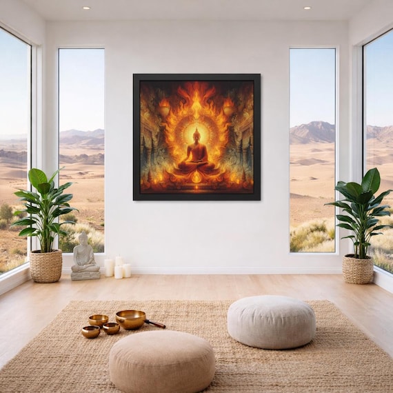 Framed Heart Work:  Primordial Fire of Awakening, Radiant Buddha in Flames