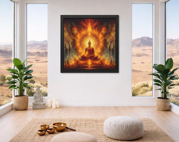 Framed Heart Work:  Primordial Fire of Awakening, Radiant Buddha in Flames