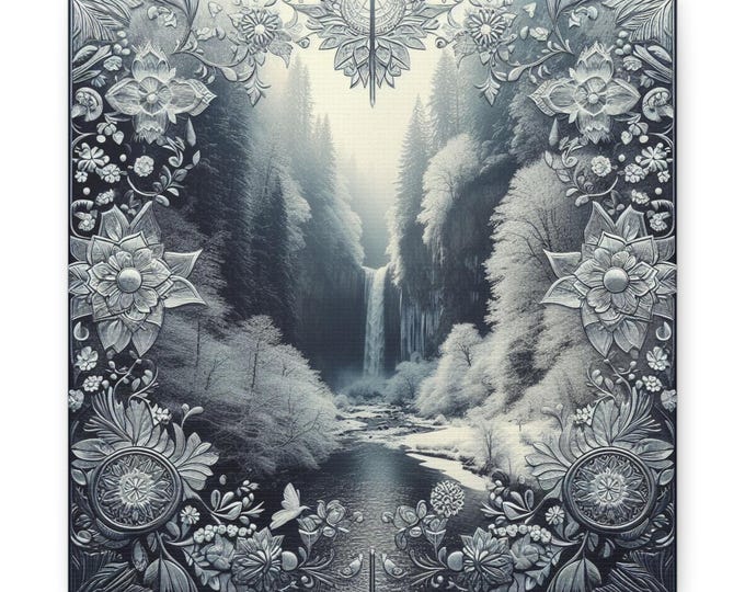 Frozen Window Waterfall: Nature's Serenity on Canvas Gallery Wraps, #PemaVajraDesigns