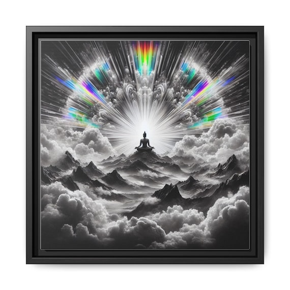 Rainbow Buddha Radiant Cloudscape Matte Canvas Framed | Multicolor Light Burst