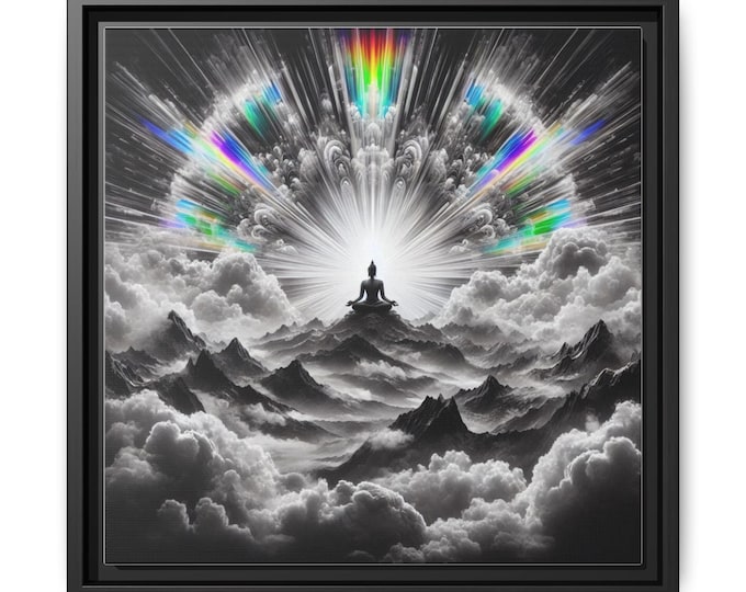 Rainbow Buddha Radiant Cloudscape Matte Canvas Framed | Multicolor Light Burst