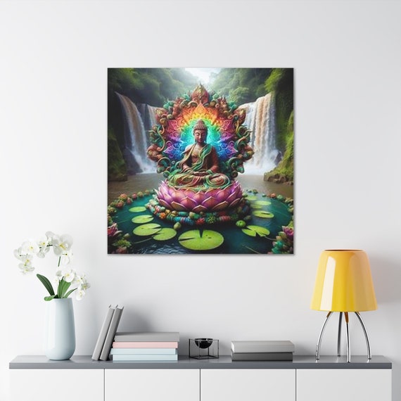 Ayahuasca Inspired Enlightened Buddha Lotus Canvas Art: Spiritual Home Decor