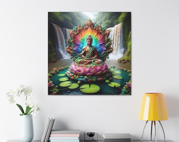 Ayahuasca Inspired Enlightened Buddha Lotus Canvas Art: Spiritual Home Decor