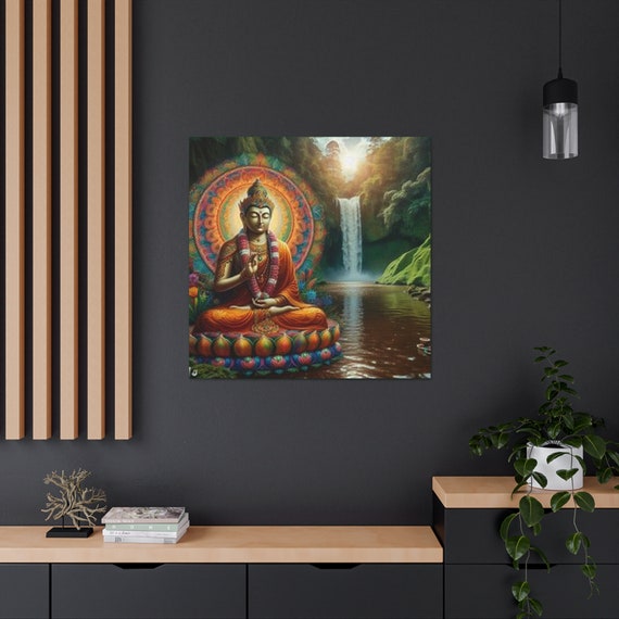 Ayahuasca Inspired Enlightened Buddha Canvas Art: Lotus Essence, Spiritual Home Decor