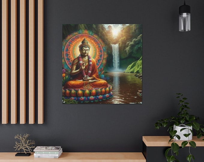 Ayahuasca Inspired Enlightened Buddha Canvas Art: Lotus Essence, Spiritual Home Decor
