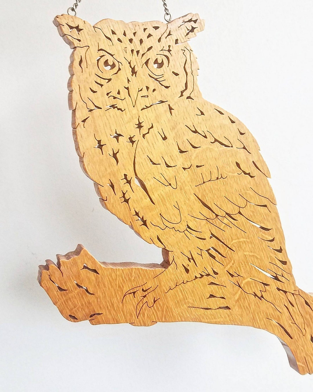 Large Handmade 1970's Wooden Owl Wall Hanging. Vintage Wooden Owl Art