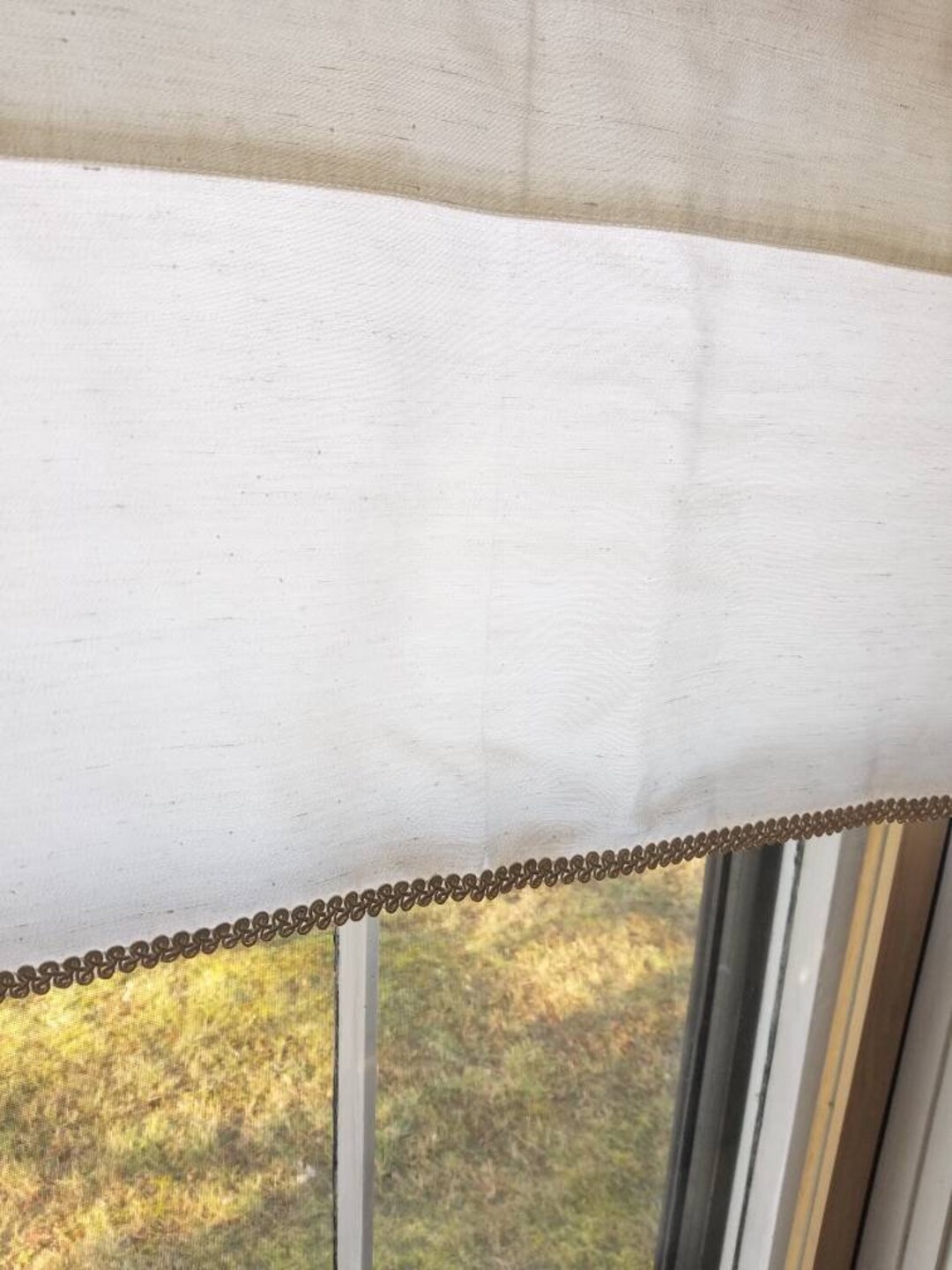 Minimalist Heavy White Lined Window Topper. Heavyweight Textured White ...