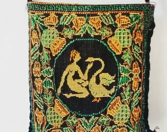 Jahrgang griechischen Gobelin Tasche. Leda und der Schwan Gobelin Tasche. Jahrgang griechischen Crossbody Geldbeutel. Vintage Gobelin Handtasche.