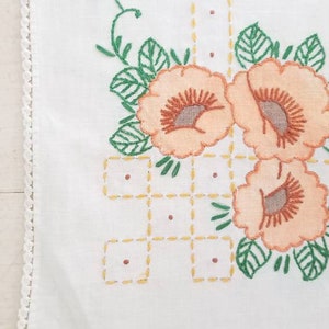 Large Antique Natural linen and cotton hand embroidered table runner. Antique embroidery table runner. Long embroidered dresser scarf.42x18&quot;