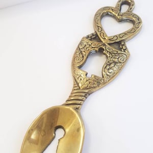 Authentic solid brass Welsh lovers spoon. Pontypridd Wales brass lover spoon. Vintage brass lovers spoon. Anniversary gift. Wedding gift.