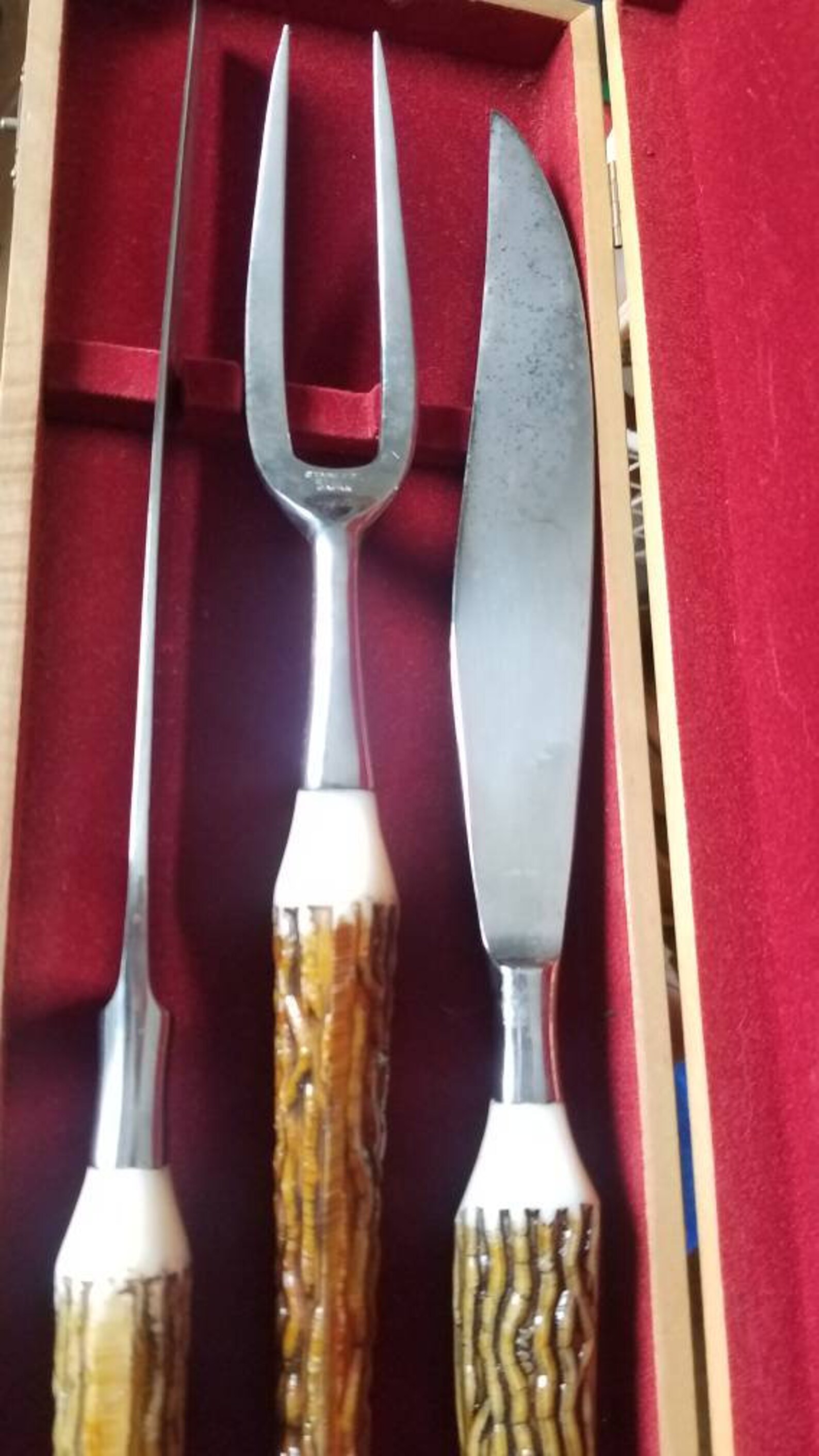 Vintage Faux Stag Horn Carving Set. Japanese Stag Horn Serving Etsy UK