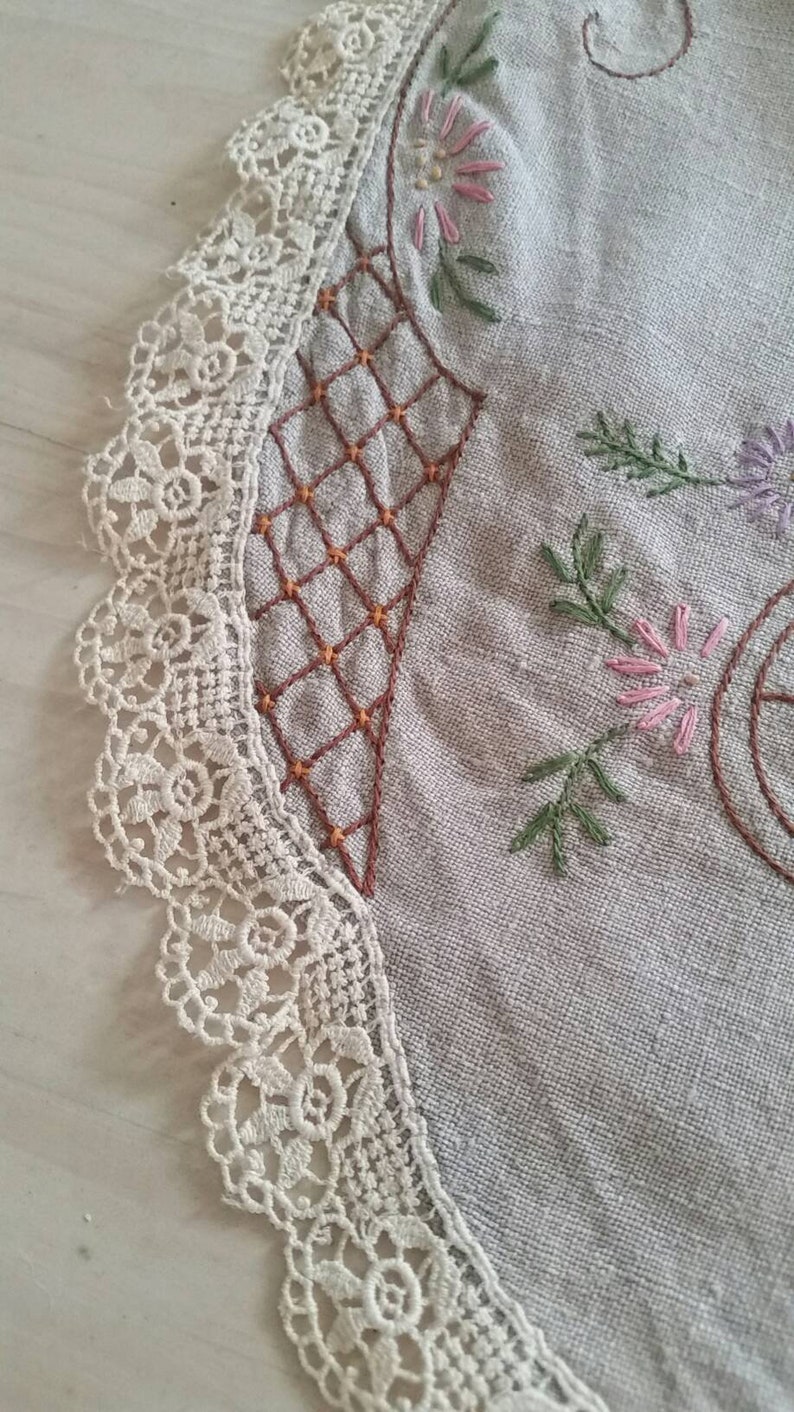 Large Vintage Table Runner. Long Oatmeal Linen Table Runner Etsy