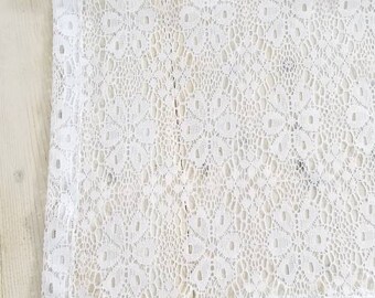 Massive white lace curtain panel. Vintage delicate gauzy floral lace window curtain. Vintage white lace curtain panel. 116 x 57". 9 ft.