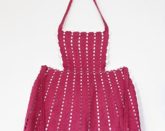Vintage Childrens Cranberry Crochet Full Apron. Handmade Children's Apron. Children's gift. Waldorf gift. Children's gift.