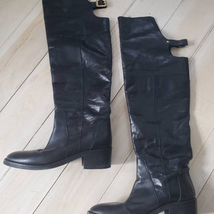 Vintage black designer Hibou over the knee boots. Vintage Hibou tall boots. Women's Hibou designer leather boots. Size 8/39 leather boots. image 1