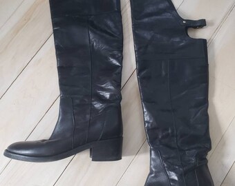 Vintage black designer Hibou over the knee boots. Vintage Hibou tall boots. Women's Hibou designer leather boots. Size 8/39 leather boots.