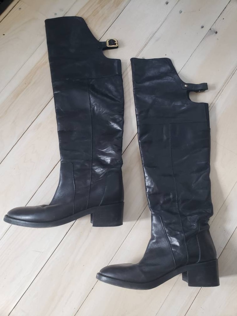 Vintage black designer Hibou over the knee boots. Vintage Hibou tall boots. Women's Hibou designer leather boots. Size 8/39 leather boots. image 1