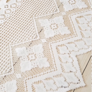 Large Vintage White Lace Window Curtain. Vintage Lace Curtain topper. Lace window curtain topper panel. Massive Vintage curtain. 63 x 12&quot;.