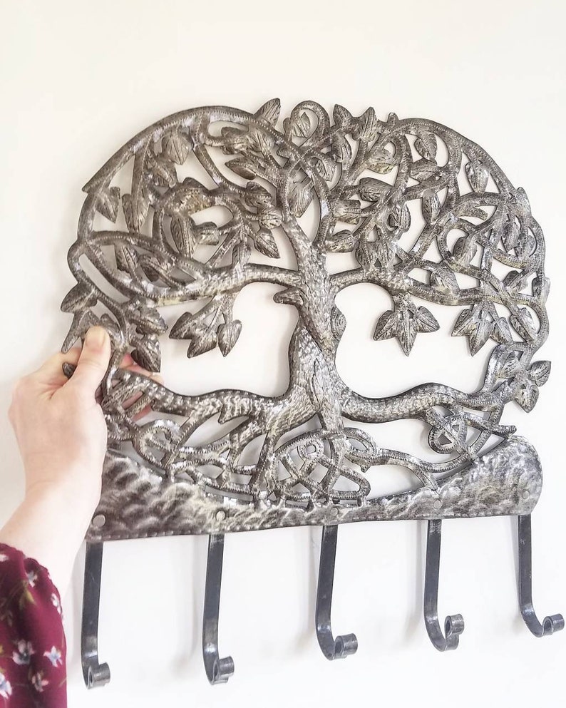 Large Haitian Steel Drum Hammered Metal Wall Art. Hammered Tree of Life