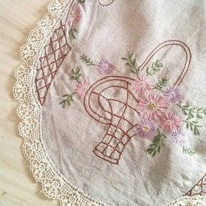 Large Vintage table runner. Long oatmeal linen table runner with hand embroidery. Hand embroidered antique linen tablecloth. 51 x 15&quot;. Props