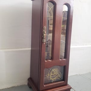Vintage 1970&#39;s wooden jewelry box. Jewellery music box with mirror and drawers. Vintage wooden jewellery organizer cabinet.