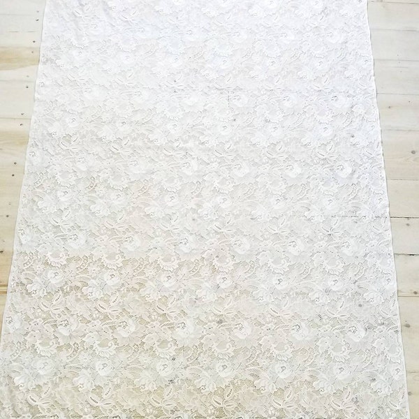 Massive vintage luxury white lace curtain. Huge white lace window curtain panel. Floral lace curtain. 42 x 66".