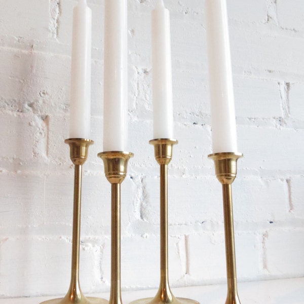 Vintage Mid Century Brass Candlesticks set of Four