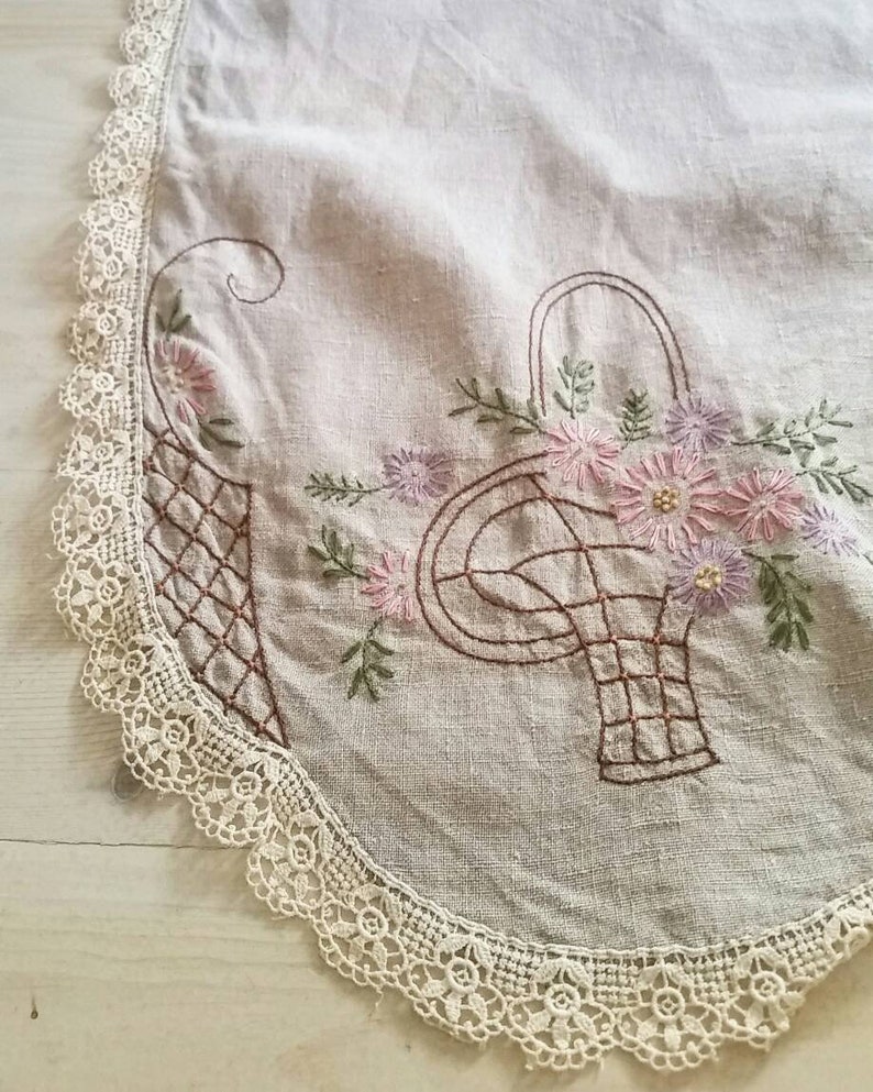 Large Vintage Table Runner. Long Oatmeal Linen Table Runner Etsy