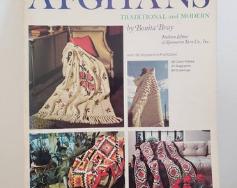 Afghans Traditional and Modern. Vintage 1970's Instructional how to make afghans book. 38 vintage afghan patterns.