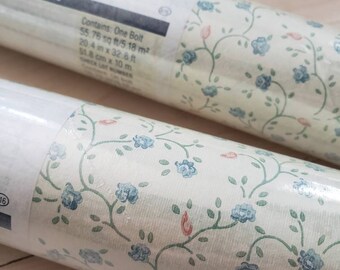 Vintage Full Rolls 1990's floral wallpaper. New Vintage delicate floral wallpaper. Walnut Grove floral wallpaper. 110 square feet wallpaper.